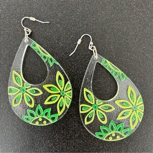 Green and Yellow Floral Teardrop Earrings